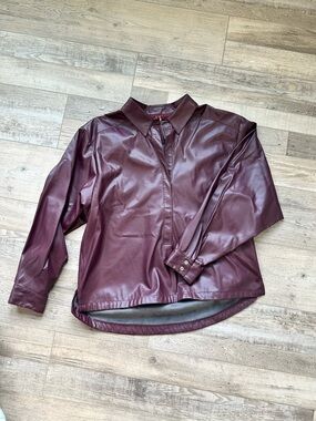 NWT Anthropologie Women's Faux Leather Shirt Jacket - Burgundy